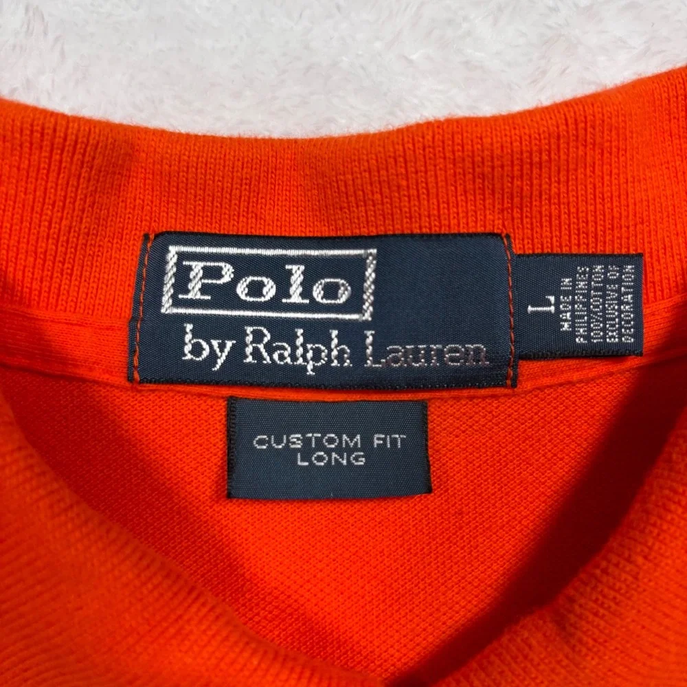 Polo Ralph Lauren Polo Shirt Men L (FIT M) Orange CUSTOM LONG Green Pony Preppy